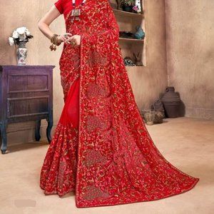 Exclusive Kashmiri Work Georgette Saree